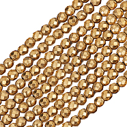 2 Strands Electroplate Non-magnetic Synthetic Hematite Beads Strands, Faceted, Round, Grade A, Golden Plated, 3mm, Hole: 1mm, about 127pcs/strand, 16 inch(G-BBC0001-30)
