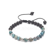Natural Apatite & Lava Rock Braided Bead Bracelet, Essential Oil Gemstone Yoga Jewelry for Women, Inner Diameter: 2-1/8~3-1/2 inch(5.4~9.1cm)(BJEW-TA00188-04)