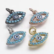 Brass Micro Pave Cubic Zirconia Charms, Evil Eyes, Mixed Color, 10x14.5x3mm, Hole: 2.8mm(ZIRC-F041-02)