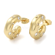 Rack Plating Brass Round with Heart Stud Earrings with Cubic Zirconia, Half Hoop Earrings, Cadmium Free & Lead Free, Real 18K Gold Plated, 18x6mm(EJEW-E290-03G)
