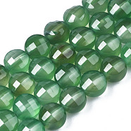 Natural Agate Beads Strands, Dyed & Heated, Faceted, Flat Round, Sea Green, 8x6.5mm, Hole: 1.2mm, about 47pcs/strand, 14.96 inch(37cm).(G-N326-100A-09)