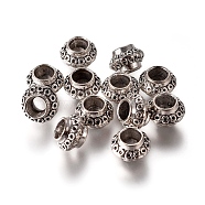 Large Hole Rondelle Tibetan Style Alloy European Beads, Cadmium Free & Lead Free, Antique Silver, 8.5x5mm, Hole: 4mm(X-TIBEB-S012-AS-LF)