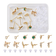 12Pcs 6 Style Brass Micro Pave Cubic Zirconia Stud Earring Findings, with 925 Sterling Silver Pins and Horizontal Loops, with 20Pcs Plastic Ear Nuts, Bowknot & Fishtail & Infinity & Teardrop, Golden, 5~10x5~10.5x2~3.5mm, Hole: 0.7~1.2mm, Pin: 0.7~0.8mm, 2Pcs/style(KK-FW0001-10)