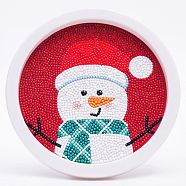 DIY Christmas Theme Diamond Painting Kits For Kids, Snowman Pattern Photo Frame Making, with Resin Rhinestones, Pen, Tray Plate and Glue Clay, Red, 19.7x1.6cm, Inner Diameter: 16.9cm(DIY-F073-07)
