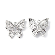 Brass Pendants with Clear Glass, Butterfly Charms, Platinum, 14.5x15.5x3mm, Hole: 1.2mm(KK-E068-VF243)