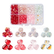 560Pcs 8 Style Transparent Spray Painted & Electroplate Transparent  Glass Beads, Imitation Jelly, Valentine theme, Heart & Round, Mixed Color, 6x6x4~6mm, Hole: 0.9~1mm, 70pcs/color(GLAA-LS0001-07)