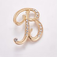 Alloy Brooches, with Rhinestone, Letter, Letter.B, Golden, 43x34x4mm, Pin: 1mm(JEWB-WH0005-01B-G)