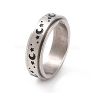 Black Enamel Moon with Star Rotating Fidget Band Ring, 201 Stainless Steel Fidget Spinner Ring for Anxiety Stress Relief, Stainless Steel Color, Inner Diameter: 17mm(RJEW-I089-07P)