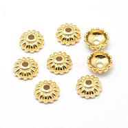 Brass Bead Caps, Multi-Petal, Real 18K Gold Plated, Lead Free & Cadmium Free & Nickel Free, Flower, 10x4mm, Hole: 2mm(KK-K185-60A-NR)