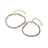 Nylon Cord & 304 Stainless Steel Ball Chain Bracelet for Couples, Black, 7-1/8~7-5/8 inch(18~19.5cm), 2pcs/set (BJEW-JB06801-01)