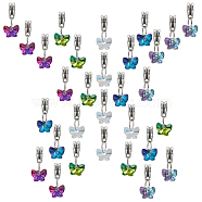 30Pcs 5 Color Faceted Glass Pendants, with Antique Silver Alloy Findings, Butterfly Charms, Mixed Color, 20mm, Hole: 4.6mm, 6Pcs/color(PALLOY-AB00033)