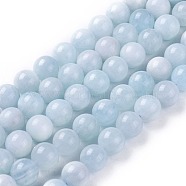 Natural Aquamarine Beads Strands, Round, 10mm, Hole: 1mm, about 40~41pcs/strand, 15.9 inch~16.5 inch(40.5~42cm)(G-F641-02-B)