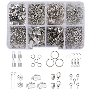 DIY Jewelry Making Kit, Including Iron Screw Eye Pin Peg Bails & Ribbon & Folding Crimp Ends & Jump Rings Earring Hooks, 201 Stainless Steel Snap on Bails, Brass Crimp Beads, Alloy Clasps, Platinum & Stainless Steel Color, 2.5~20x1~6x0.6~4mm, Hole: 1~2mm(DIY-FS0005-10)