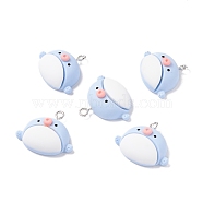 Resin Pendants, with Iron Accessories, Dolphin, Light Sky Blue, 21x24x9mm, Hole: 2mm(X-RESI-K018-07)