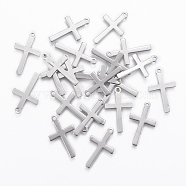 201 Stainless Steel Pendants, Cross, Stainless Steel Color, 20.5x12x0.8mm, Hole: 1mm(X-STAS-L197-30P)