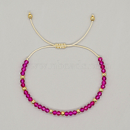 Adjustable Glass Braided Bead Bracelets, Medium Violet Red, 11 inch(28cm)(XA7539-6)
