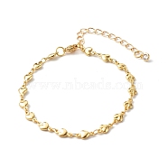 Brass Heart Link Chains Bracelets, Golden, 7-1/4 inch(18.5cm)(BJEW-JB06544)