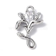Brass Micro Pave Cubic Zirconia Pendants, Lily Flower Charm, Real Platinum Plated, 16.5x10.5x3mm, Hole: 1.2mm(KK-F846-05C-P)