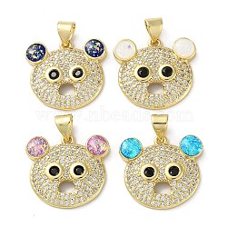 Brass Micro Pave Clear Cubic Zirconia Pendants, with Synthetic Opal, with Jump Ring, Real 18K Gold Plated, Bear, Mixed Color, 18x19.5x3mm, Hole: 3.6mm(KK-C045-46G)