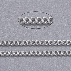 Brass Twisted Chains, Curb Chains, Unwelded, with Spool, Oval, Lead Free & Nickel Free & Cadmium Free, Silver Color Plated, 2.5x2x0.5mm, about 301.83 Feet(92m)/roll(CHC-S095-S-NF)