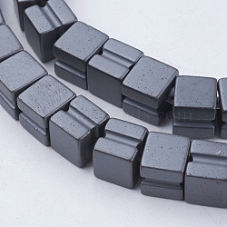 Non-magnetic Synthetic Hematite Beads Strands, Frosted, Cube, 8x8x7.5mm, Hole: 1mm, about 54pcs/strand, 15.5 inch(39.5cm)(G-P341-41F-8x8mm)