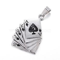 316 Surgical Stainless Steel Pendants, Poker, Antique Silver, 42x27x2mm, Hole: 5x9mm(STAS-F085-05AS)