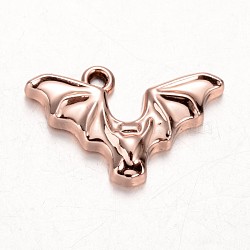 Cadmium Free & Nickel Free & Lead Free Golden Plated Alloy Animal Pendants, Long-Lasting Plated, Bat Charms, Rose Gold, 14x24x3mm, Hole: 2mm(PALLOY-J218-169RG-NR)