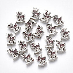 Alloy Cabochons, with Enamel, Christmas Reindeer/Stag, Coconut Brown, Platinum, 9x6.5x1.5mm(X-PALLOY-T054-148)