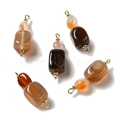 Natural Agate Connector Charms, Nuggets Links with Real 18K Gold Plated Brass Double Loops, 34~35x10~11x10~11mm, Hole: 1.5mm(FIND-C046-15G)