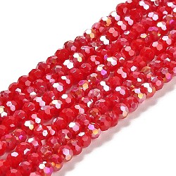 Opaque Glass Beads Stands, AB Color, Faceted(32 Facets), Round, Crimson, 4.5x4mm, Hole: 1mm, about 94~95pcs/strand, 13.90~14.02 inch(35.3~35.6cm)(EGLA-A035-P4mm-B16)