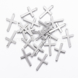 201 Stainless Steel Pendants, Cross, Stainless Steel Color, 20.5x12x0.8mm, Hole: 1.5mm(X-STAS-L197-30P)