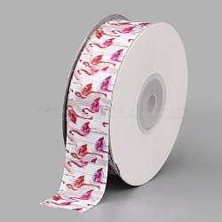 Single Face Printed Polyester Grosgrain Ribbons, Flamingo Pattern, White, 1 inch(25mm), about 20yards/roll(18.288m/roll)(SRIB-Q019-D048)
