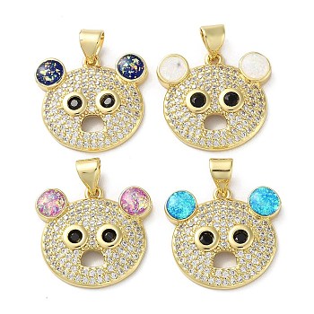 Brass Micro Pave Clear Cubic Zirconia Pendants, with Synthetic Opal, with Jump Ring, Real 18K Gold Plated, Bear, Mixed Color, 18x19.5x3mm, Hole: 3.6mm