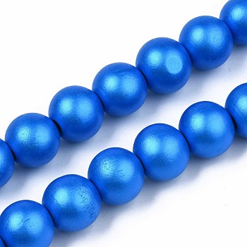 Painted Natural Wood Beads Strands, Round, Dodger Blue, 15~16x14~15mm, Hole: 3.5~4.5mm, about 25pcs/strand, 14.25 inch~14.33 inch(36.2cm~36.4cm)