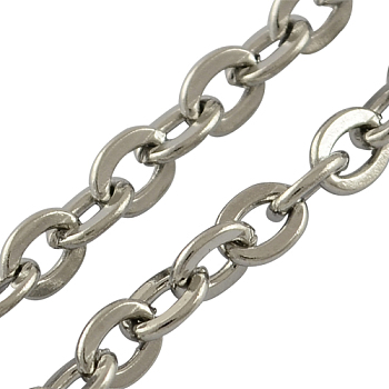 304 Stainless Steel Cable Chains, Soldered, Flat Oval, Stainless Steel Color, 3x2x0.6mm