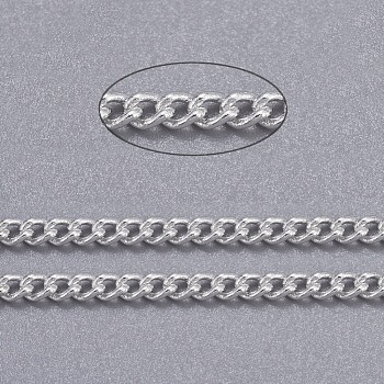 Brass Twisted Chains, Curb Chains, Unwelded, with Spool, Oval, Lead Free & Nickel Free & Cadmium Free, Silver Color Plated, 2.5x2x0.5mm, about 301.83 Feet(92m)/roll