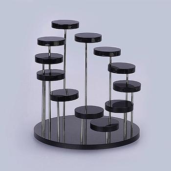 Acrylic Organic Glass Ring Displays, Flat Round, Black, 14.4x15.3cm