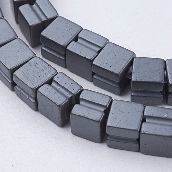 Non-magnetic Synthetic Hematite Beads Strands, Frosted, Cube, 8x8x7.5mm, Hole: 1mm, about 54pcs/strand, 15.5 inch(39.5cm)