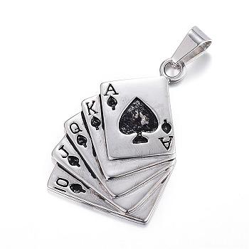 316 Surgical Stainless Steel Pendants, Poker, Antique Silver, 42x27x2mm, Hole: 5x9mm