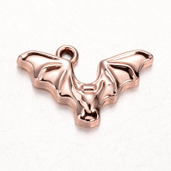 Cadmium Free & Nickel Free & Lead Free Golden Plated Alloy Animal Pendants, Long-Lasting Plated, Bat Charms, Rose Gold, 14x24x3mm, Hole: 2mm