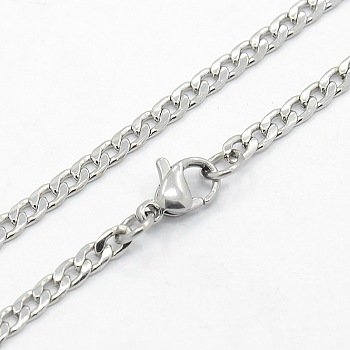Men's 304 Stainless Steel Curb Chain Necklaces, with Lobster Claw Clasps, Stainless Steel Color, 29.5 inch(74.9cm)