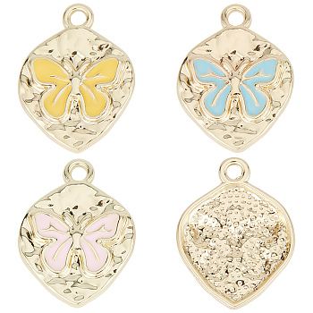 30Pcs 3 Colors Rack Plating Alloy Enamel Pendants, Cadmium Free & Nickel Free & Lead Free, Light Gold, Oval with Butterfly Charm, Mixed Color, 24x18x3mm, Hole: 2.2mm, 10pcs/color