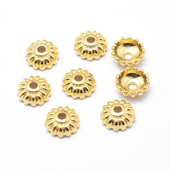 Brass Bead Caps, Multi-Petal, Real 18K Gold Plated, Lead Free & Cadmium Free & Nickel Free, Flower, 10x4mm, Hole: 2mm