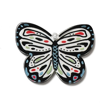 Printed Acrylic Pendants, Butterfly, Black, 27x35x2mm, Hole: 1.6mm
