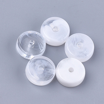 Acrylic Beads, Imitation Gemstone, Flat Round, Clear & White, 14.5x6mm, Hole: 2.5mm, about 508pcs/500g