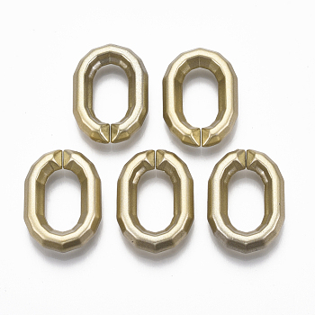 Spray Painted CCB Plastic Linking Rings, Quick Link Connectors, For Jewelry Cable Chains Making, Oval, Faceted, Gold, 26x18x5.5mm, Inner Diameter: 8x15mm