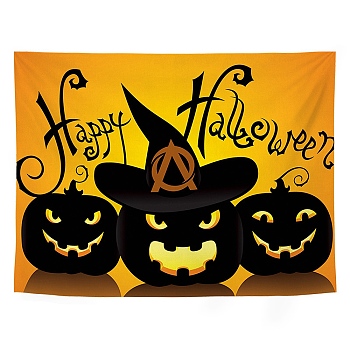 Halloween Theme Pumpkin Pattern Polyester Wall Hanging Tapestry, for Bedroom Living Room Decoration, Rectangle, Gold, 750x1000mm