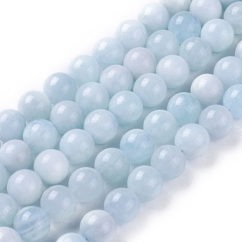 Natural Aquamarine Beads Strands, Round, 10~11mm, Hole: 1mm, about 38pcs/strand