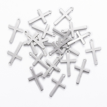 201 Stainless Steel Pendants, Cross, Stainless Steel Color, 20.5x12x0.8mm, Hole: 1.5mm