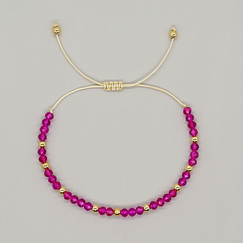 Adjustable Glass Braided Bead Bracelets, Medium Violet Red, 11 inch(28cm)